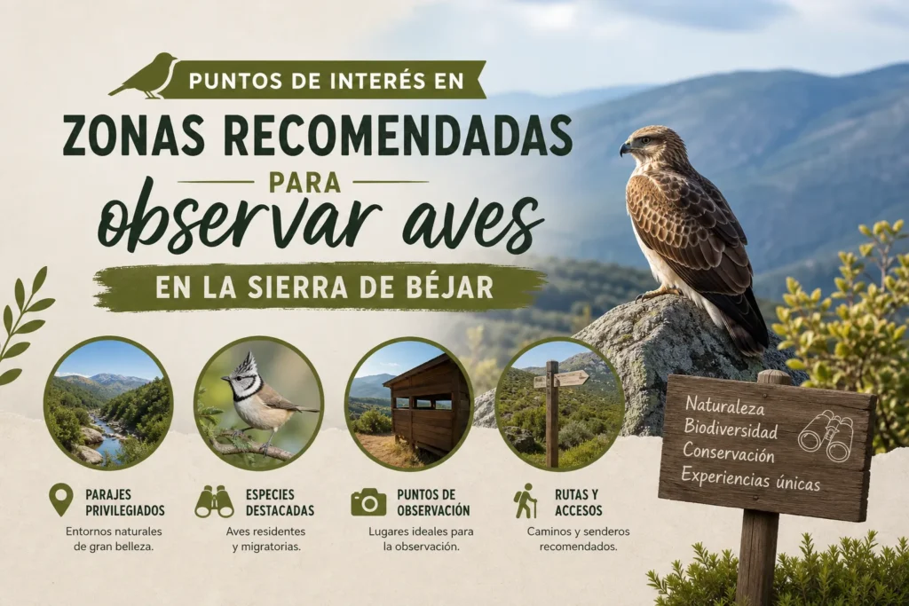 puntos de interés en Zonas recomendadas para observar aves en la Sierra de Béjar